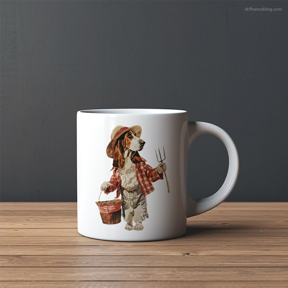 Cute Basset Hound Dressed in Farmer's Clothes Mug – Custom Dog Mugs | Personalized Pet Mugs