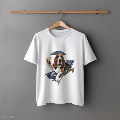 Basset Hound Lying on a Sun Lounger with a Cocktail T-Shirt – Unisex Tee for Dog Lovers