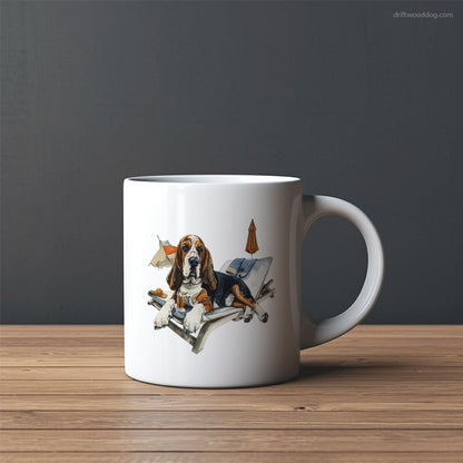 Basset Hound Relaxing on a Sunbed Mug – Custom Dog Mugs | Personalized Pet Mugs