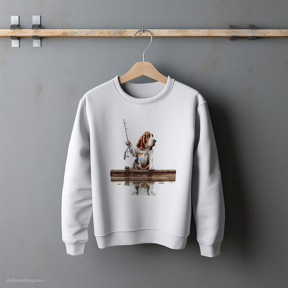 Basset Hound with a Fishing Rod Sweatshirt – Unisex Sweatshirt for Dog Lovers