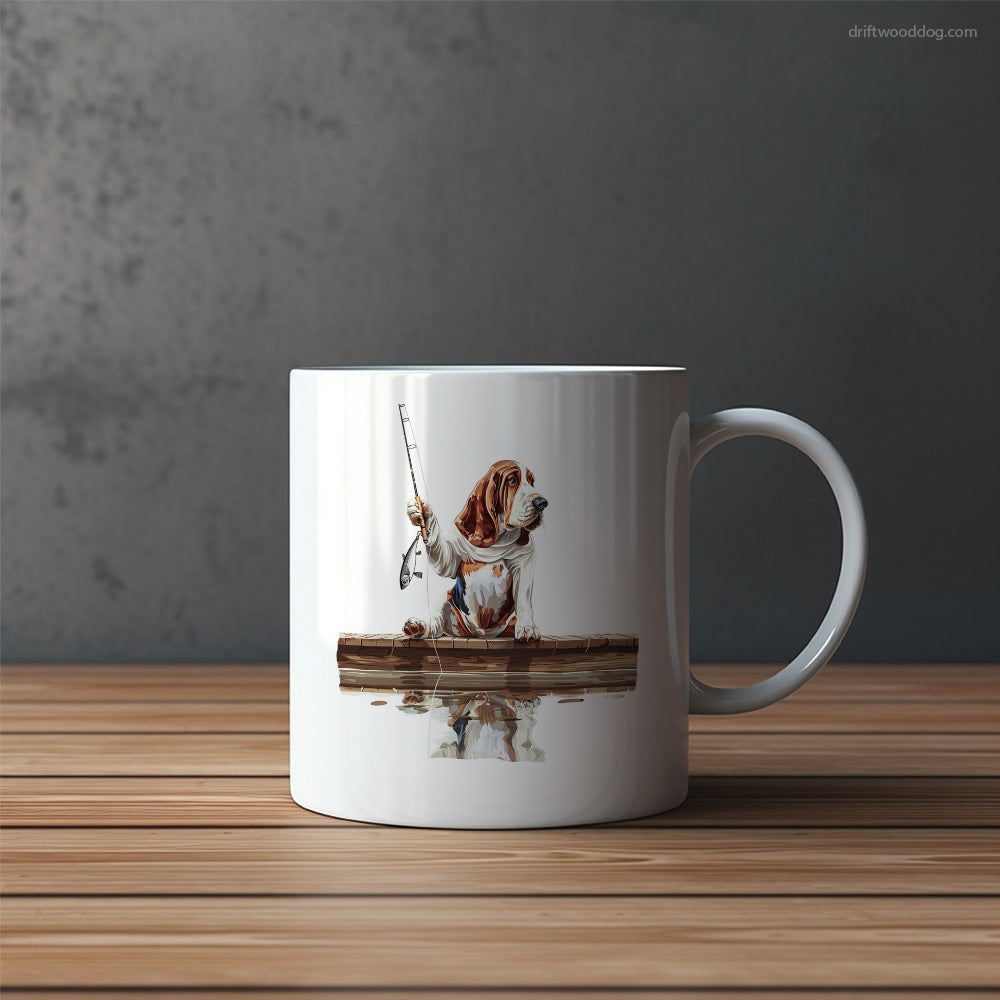 Basset Hound with a Fishing Rod Mug – Funny Dog Coffee Mugs | Quirky Canine Drinkware