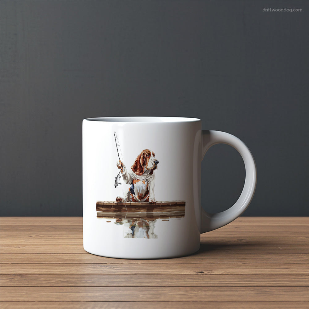 Basset Hound with a Fishing Rod Mug – Custom Dog Mugs | Personalized Pet Mugs