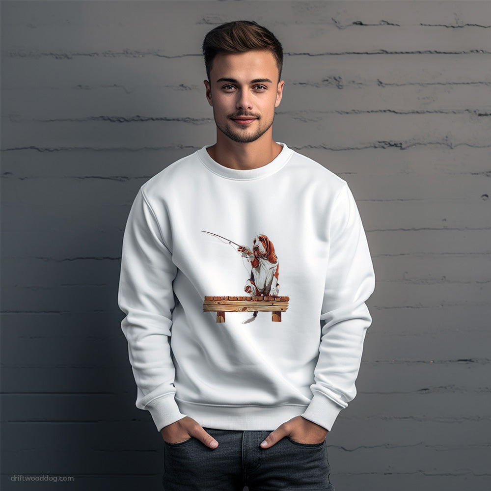 Basset Hound Fishing with a Rod Sweatshirt – Unique Dog Sweatshirt for Men