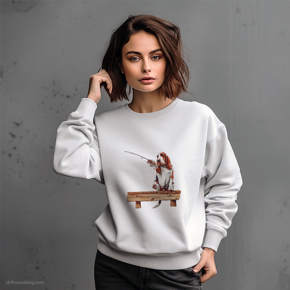 Basset Hound Fishing with a Rod Sweatshirt – Dog-Themed Gifts for Dog Lovers