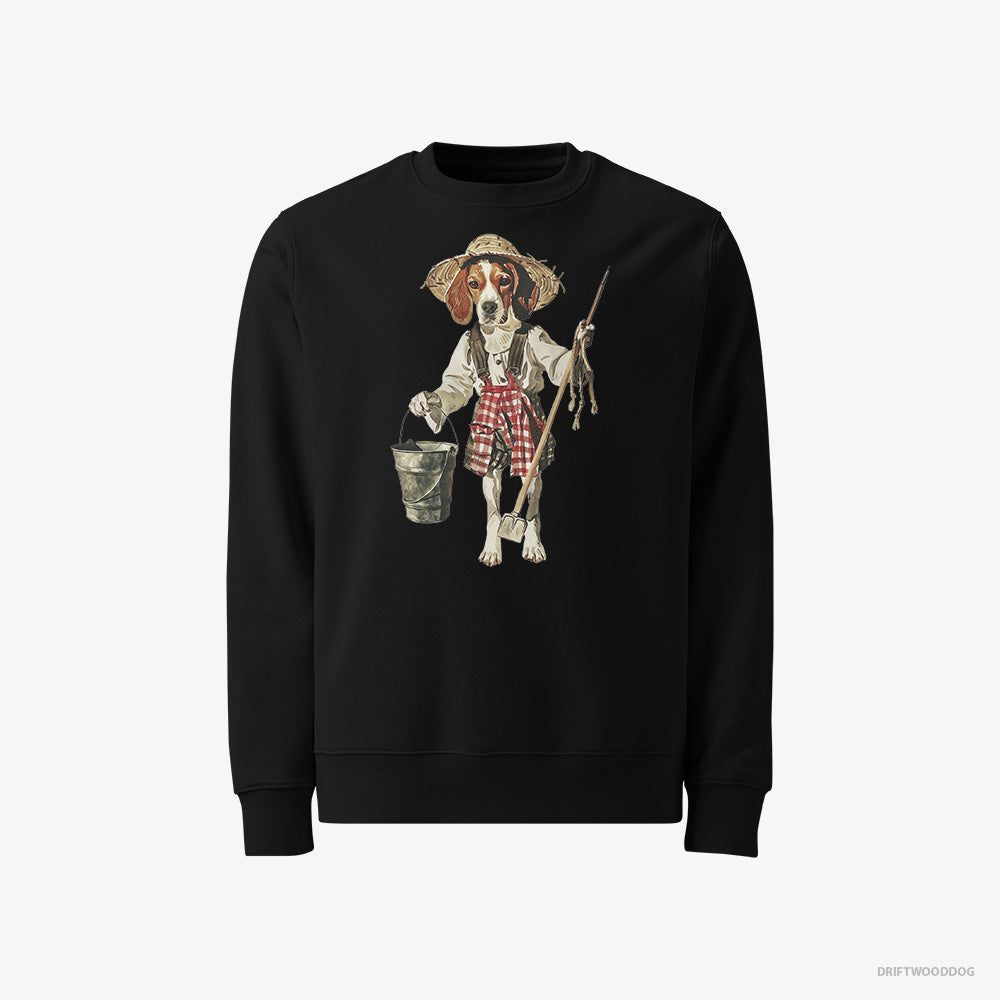 Beagle Sweatshirt – Men Black Sweatshirt Classic – Dressed as a Farmer (on White Background)