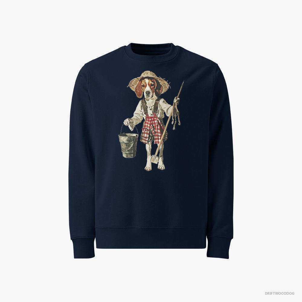 Beagle Sweatshirt – Men Navy Sweatshirt Classic – Dressed as a Farmer (on White Background)