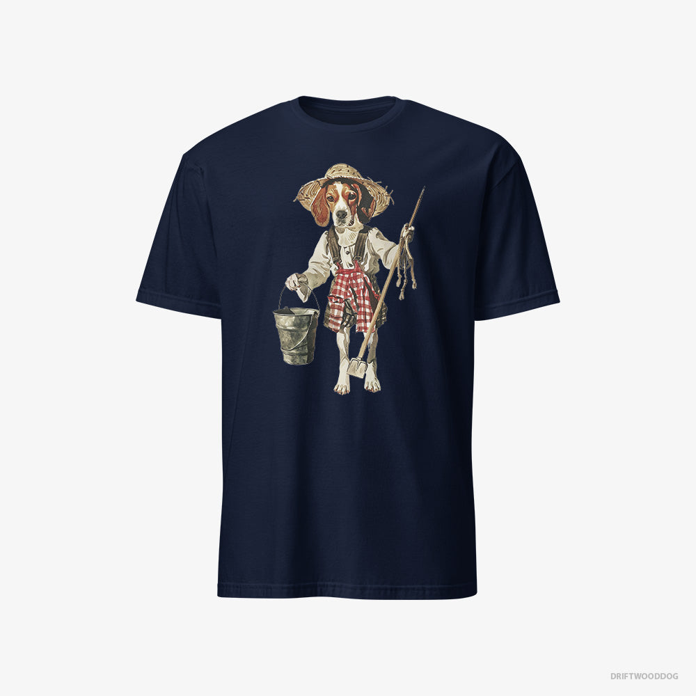 Beagle T-Shirt – Men Navy T-Shirt Classic – Dressed as a Farmer (on White Background)