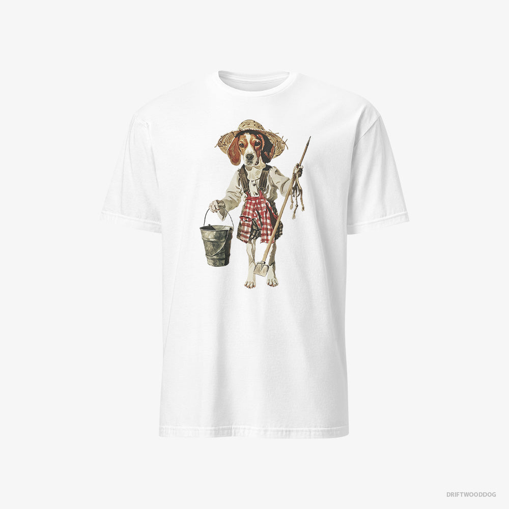 Beagle T-Shirt – Men White T-Shirt Classic – Dressed as a Farmer (on White Background)