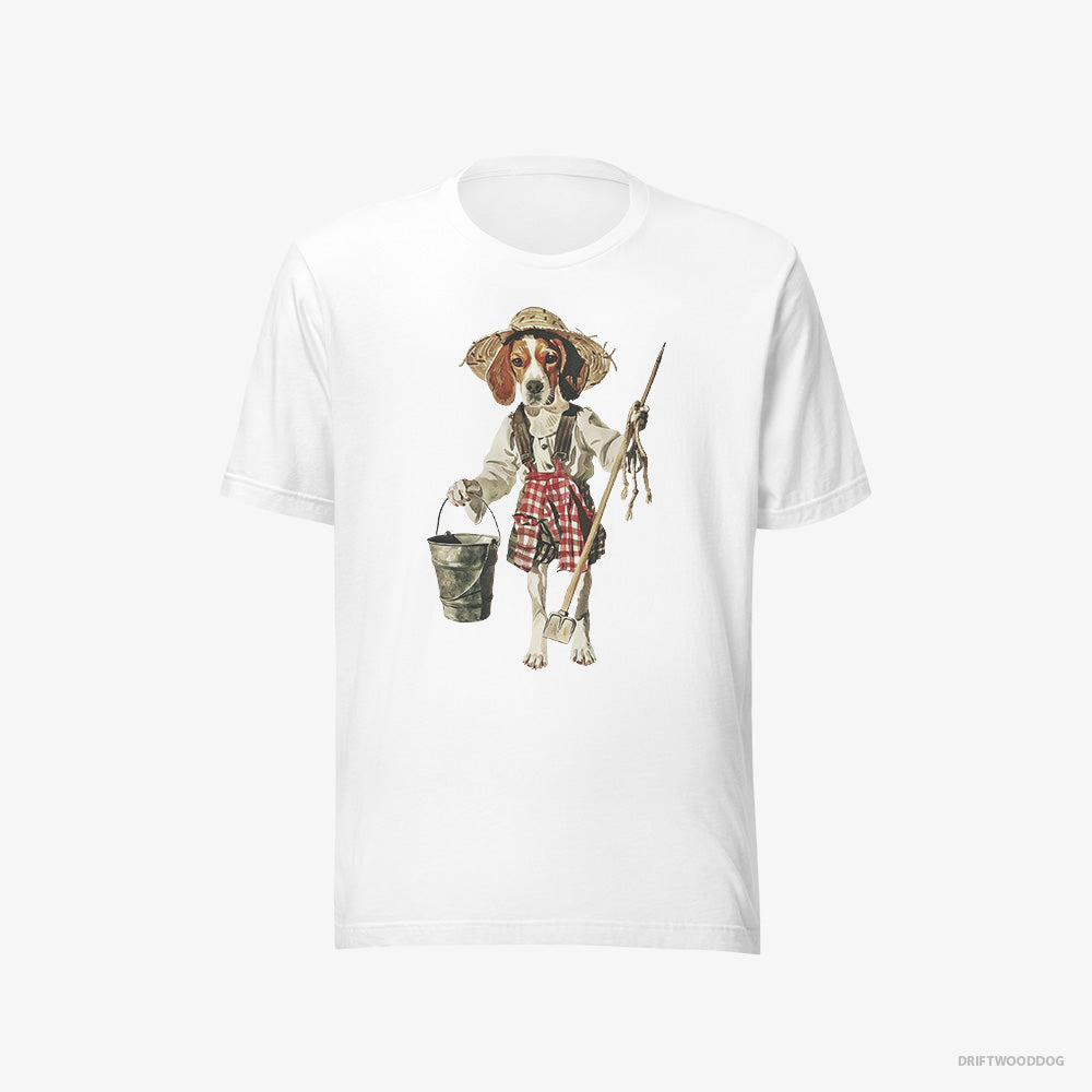 Beagle T-Shirt – Men White T-Shirt Eco-Friendly – Dressed as a Farmer (on White Background)