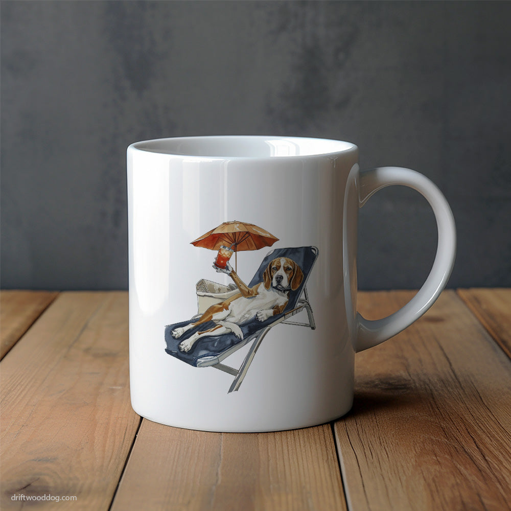 Beagle Relaxing on a Sunbed Mug – Unique Dog Cups | Dog-Themed Mugs