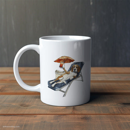 Beagle Relaxing on a Sunbed Mug – Cute Dog-Themed Mugs | Perfect Gifts for Dog Lovers