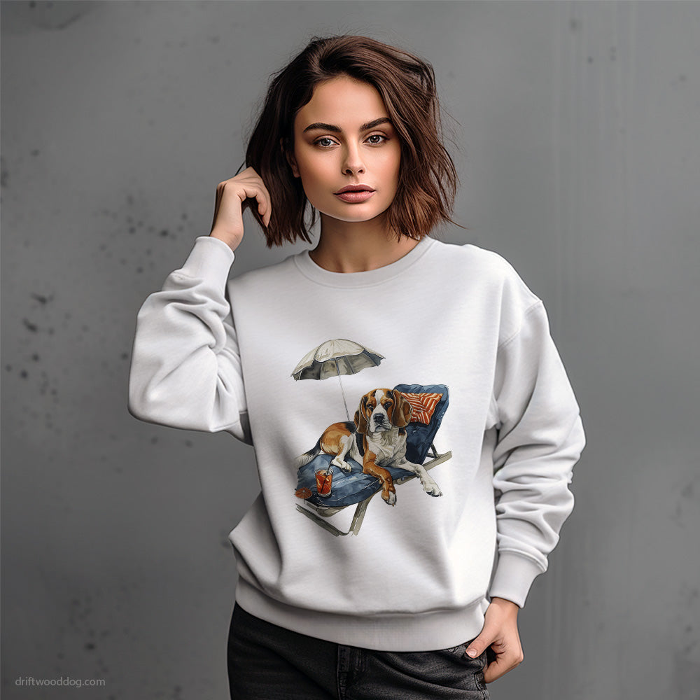 Beagle Resting on a Beach Chair Sweatshirt – Dog-Themed Gifts for Dog Lovers