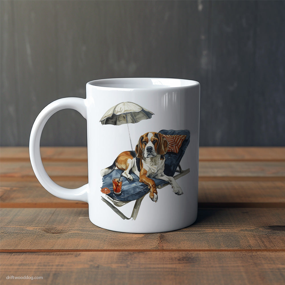 Beagle Resting on a Beach Chair Mug – Cute Dog-Themed Mugs | Perfect Gifts for Dog Lovers