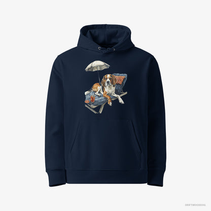 Beagle Resting on a Beach Chair Navy Hoodie