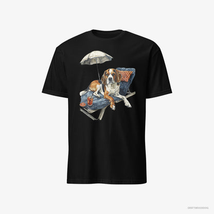 Beagle Resting on a Beach Chair Black T-Shirt