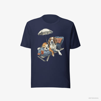 Beagle Resting on a Beach Chair Navy T-Shirt