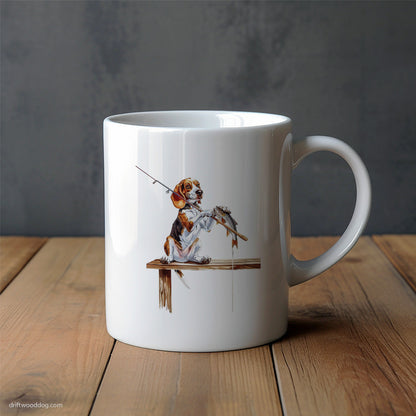 Beagle with a Fishing Rod Mug – Unique Dog Cups | Dog-Themed Mugs