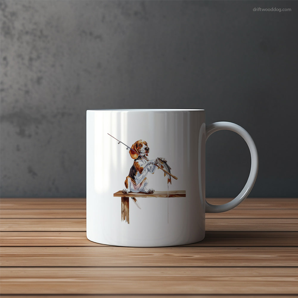 Beagle with a Fishing Rod Mug – Funny Dog Coffee Mugs | Quirky Canine Drinkware