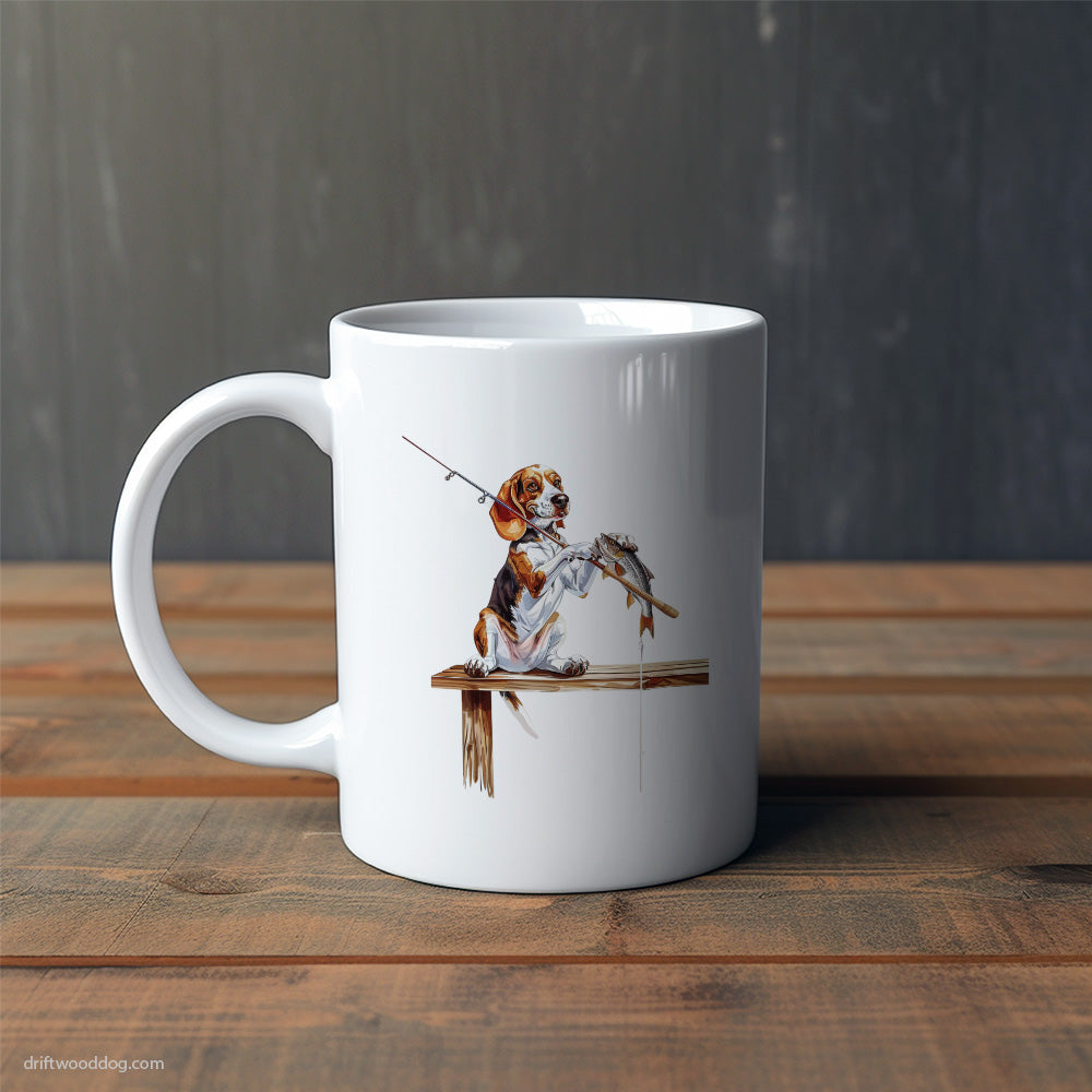 Beagle with a Fishing Rod Mug – Cute Dog-Themed Mugs | Perfect Gifts for Dog Lovers