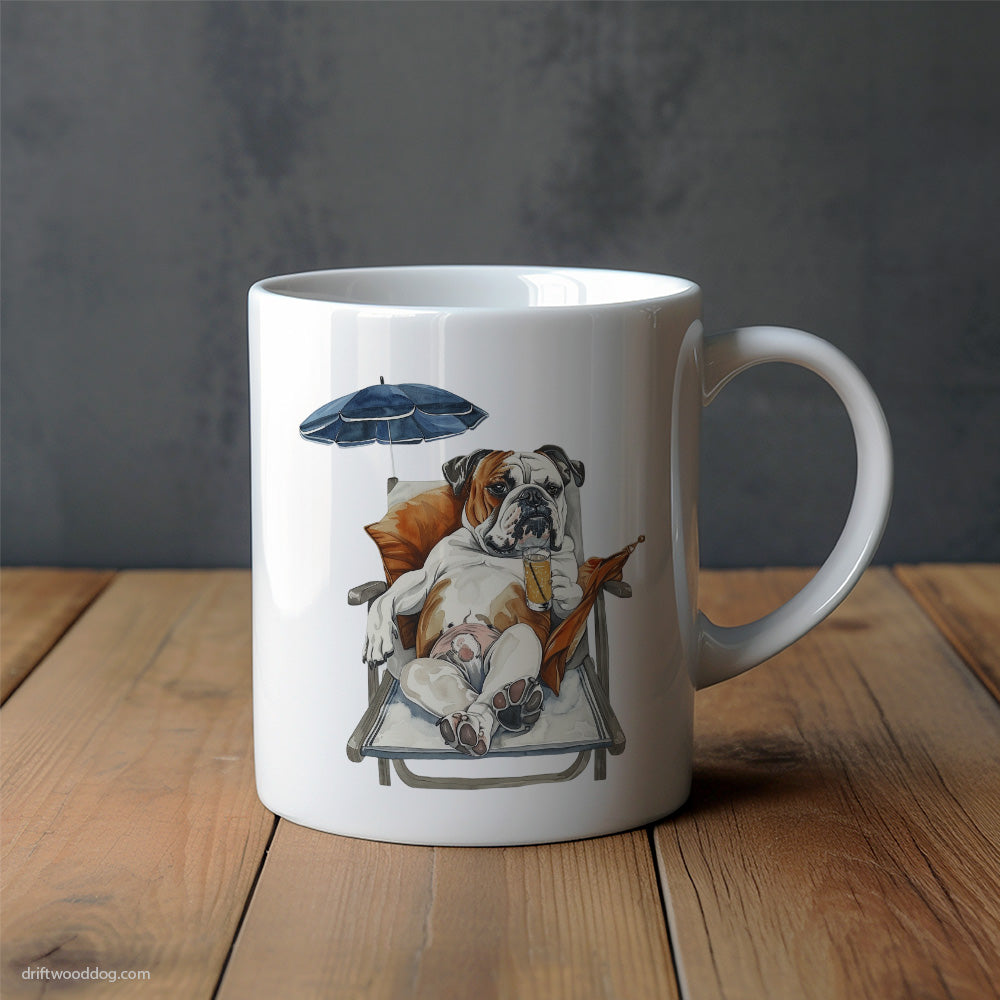 Bulldog Resting on a Beach Chair Mug – Unique Dog Cups | Dog-Themed Mugs