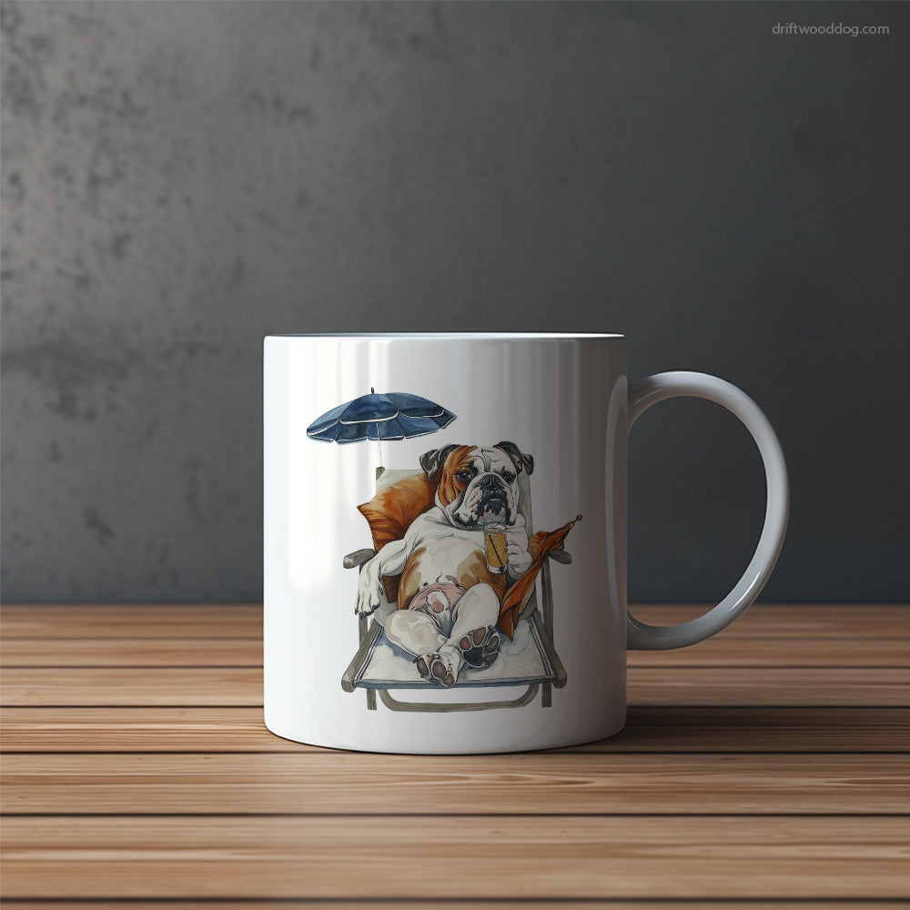 Bulldog Resting on a Beach Chair Mug – Funny Dog Coffee Mugs | Quirky Canine Drinkware