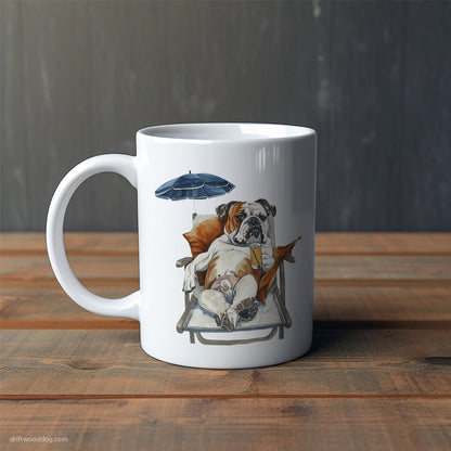 Bulldog Resting on a Beach Chair Mug – Cute Dog-Themed Mugs | Perfect Gifts for Dog Lovers