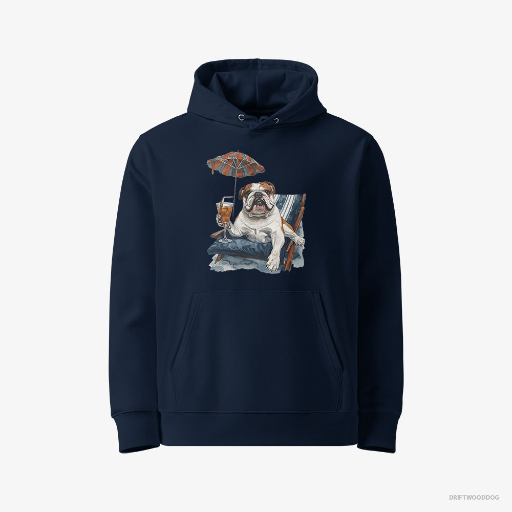 Bulldog Lying on a Sun Lounger with a Cocktail – Women's Hoodie Navy Eco – Eco-Friendly