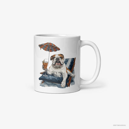 Bulldog Lying on a Sun Lounger with a Cocktail White Mug