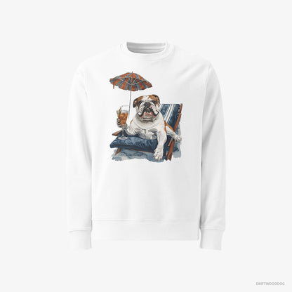 Bulldog Lying on a Sun Lounger with a Cocktail White Sweatshirt