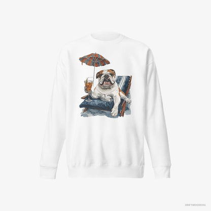 Bulldog Lying on a Sun Lounger with a Cocktail White Sweatshirt