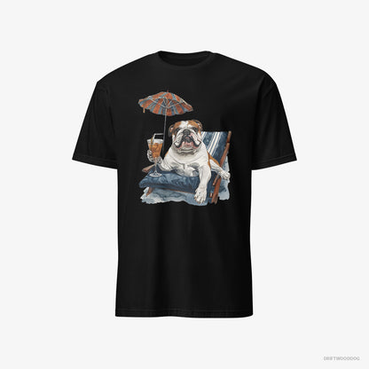 Bulldog Lying on a Sun Lounger with a Cocktail Black T-Shirt