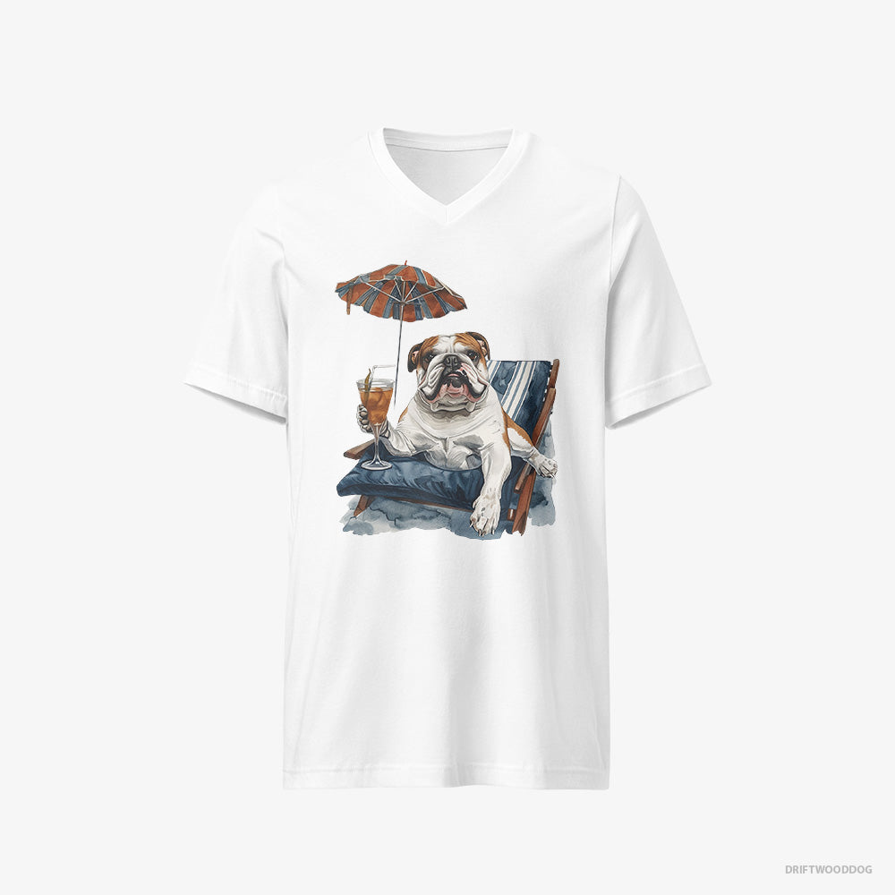 Bulldog Lying on a Sun Lounger with a Cocktail V-Neck T-Shirt