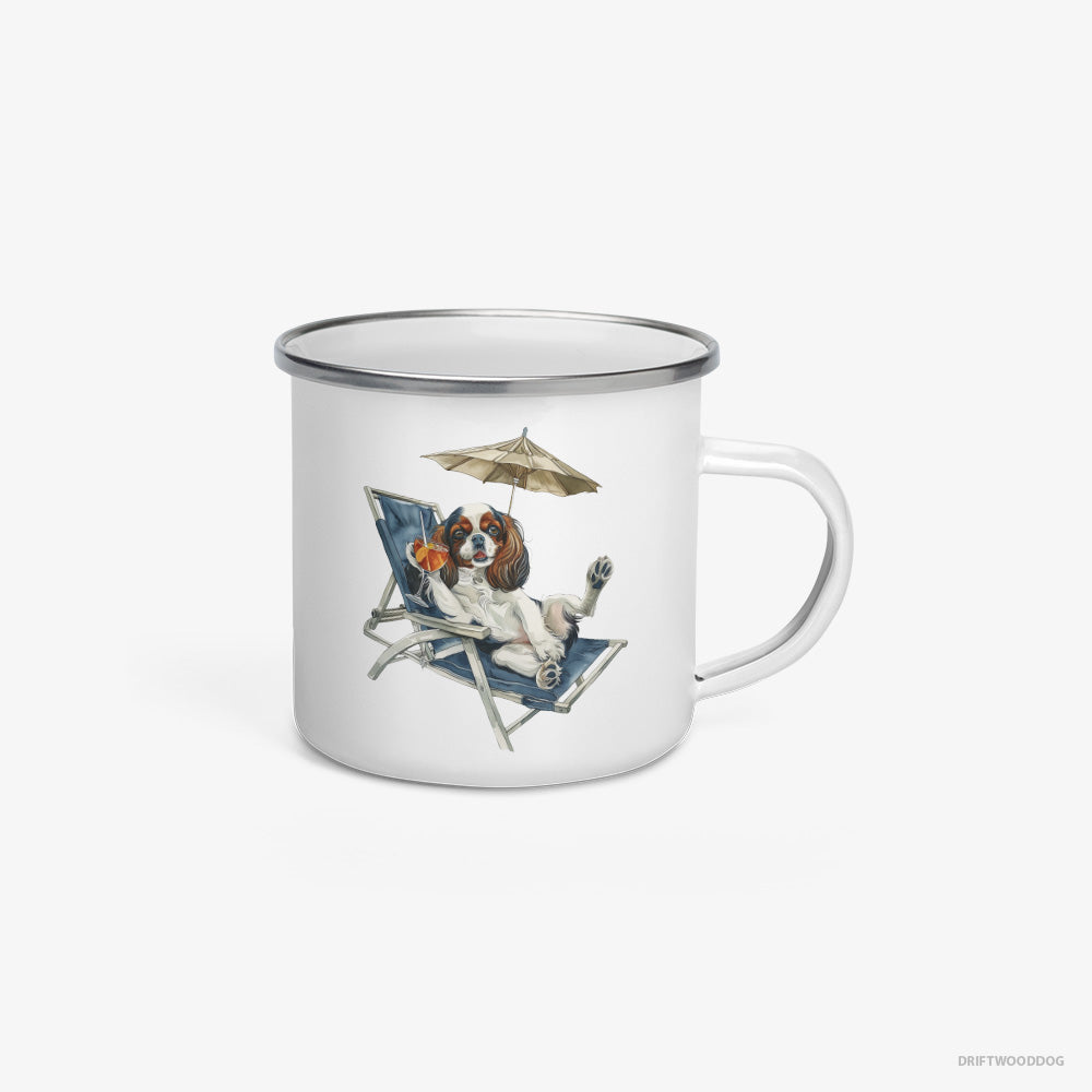 Cavalier King Charles Spaniel Lying on a Sun Lounger Enamel Mug