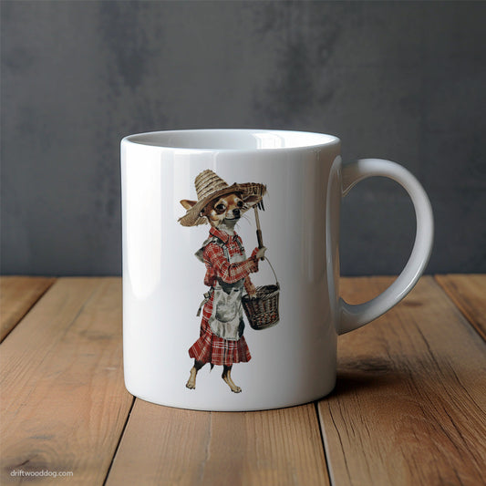 Cute Chihuahua Dressed in Farmer's Clothes Mug – Unique Dog Cups | Dog-Themed Mugs