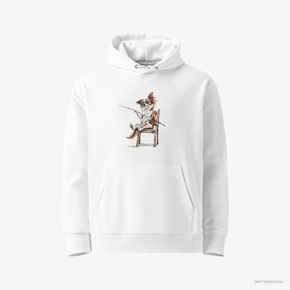 Chihuahua Hoodie – Men White Hoodie Eco-Friendly – with a Fishing Rod (on White Background)