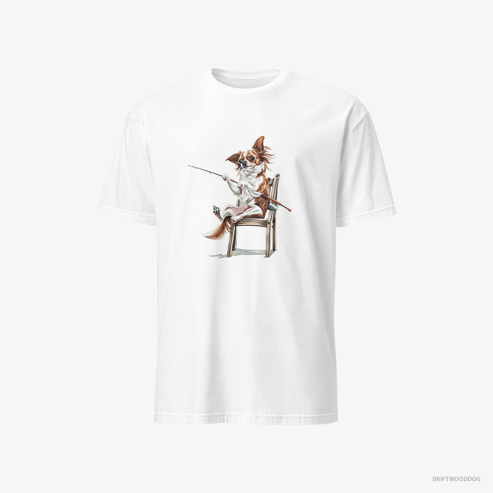 Chihuahua T-Shirt – Men White T-Shirt Classic – with a Fishing Rod (on White Background)