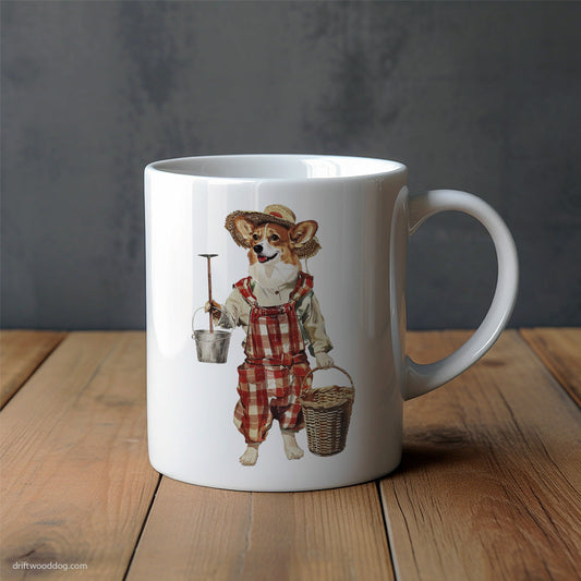 Corgi Dressed in Farmer's Clothes Mug – Unique Dog Cups | Dog-Themed Mugs