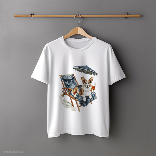 Corgi Relaxing on a Sunbed T-Shirt – Unisex Tee for Dog Lovers