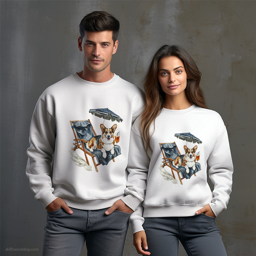 Corgi Relaxing on a Sunbed Sweatshirt – Unisex Sweatshirt for Dog Owners