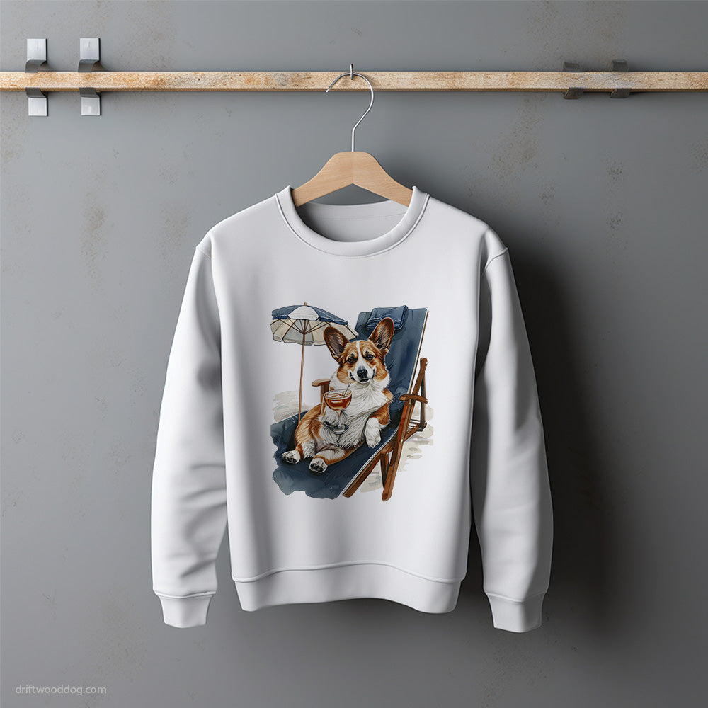 Corgi Resting on a Beach Chair Sweatshirt – Unisex Sweatshirt for Dog Lovers