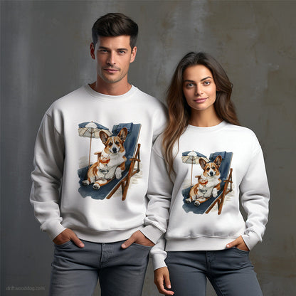 Corgi Resting on a Beach Chair Sweatshirt – Unisex Sweatshirt for Dog Owners