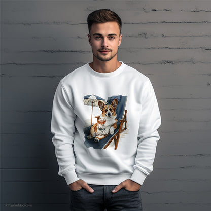 Corgi Resting on a Beach Chair Sweatshirt – Unique Dog Sweatshirt for Men