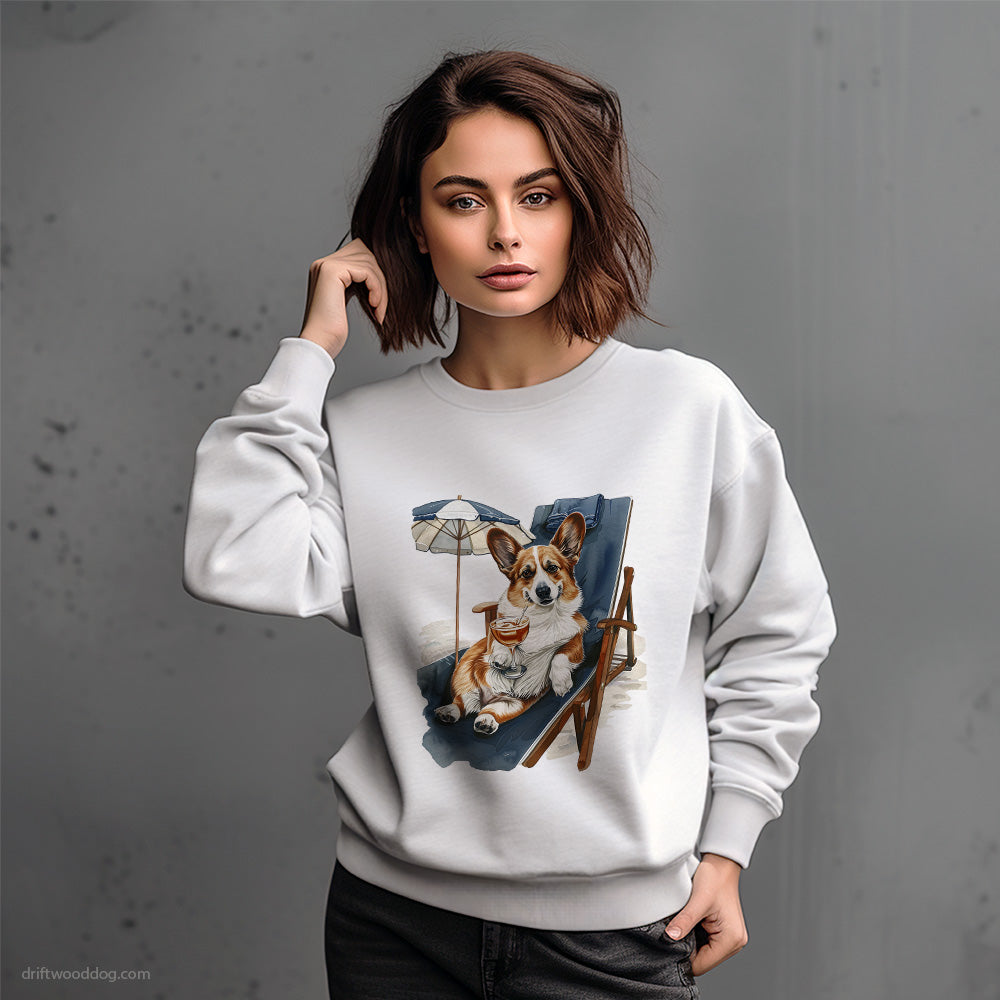 Corgi Resting on a Beach Chair Sweatshirt – Dog-Themed Gifts for Dog Lovers