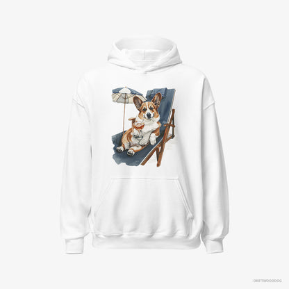 Corgi Resting on a Beach Chair White Hoodie