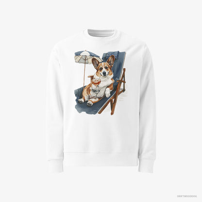 Corgi Resting on a Beach Chair White Sweatshirt