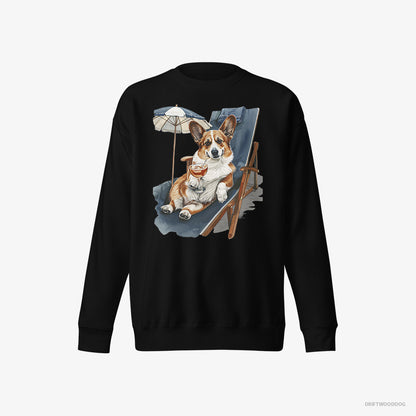 Corgi Resting on a Beach Chair Black Sweatshirt