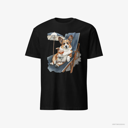 Corgi Resting on a Beach Chair Black T-Shirt