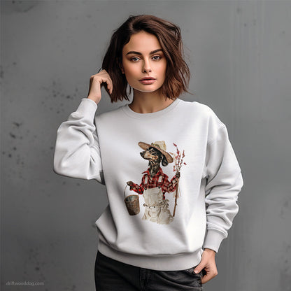 Black Dachshund Dressed in Farmer's Clothes Sweatshirt – Dog-Themed Gifts for Dog Lovers