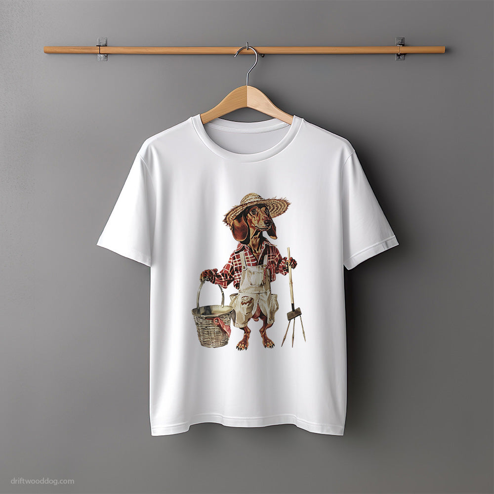 Dachshund Dressed as a Farmer T-Shirt – Unisex Tee for Dog Lovers