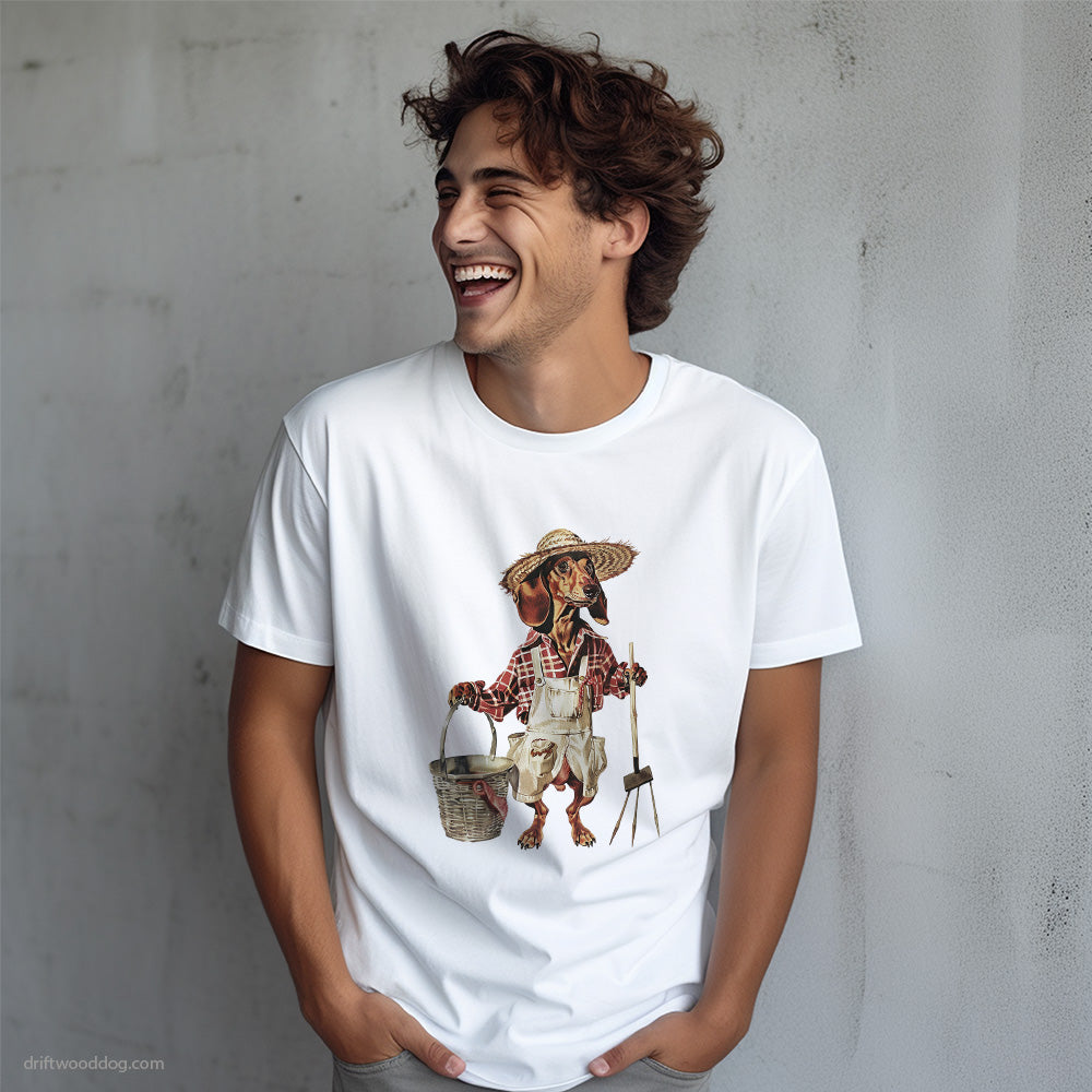 Dachshund Dressed as a Farmer T-Shirt – Dog T-Shirt for Men